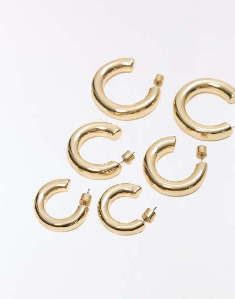 Bershka 3-pack blandade creoler i guld - view 1