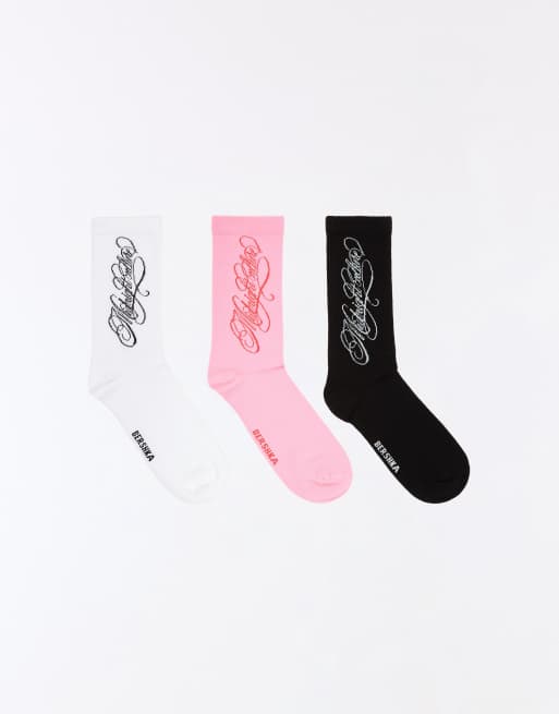 Bershka 3-pack blandade strumpor i ljusrosa, 2 av 4