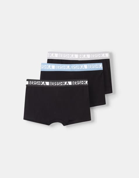 Bershka 3 pack boxers with wide printed waistband in black - view 1