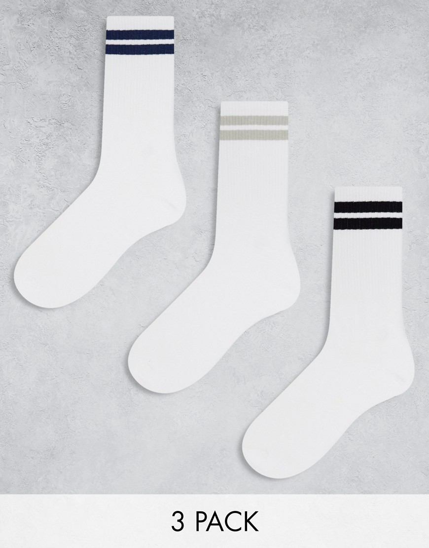 Bershka 3 Pack Colored Stripe Socks In White