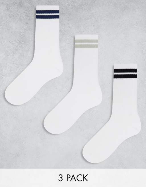 Bershka 3 pack colored stripe socks in white