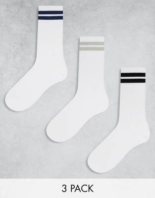 Bershka 3 pack coloured stripe socks in white | ASOS