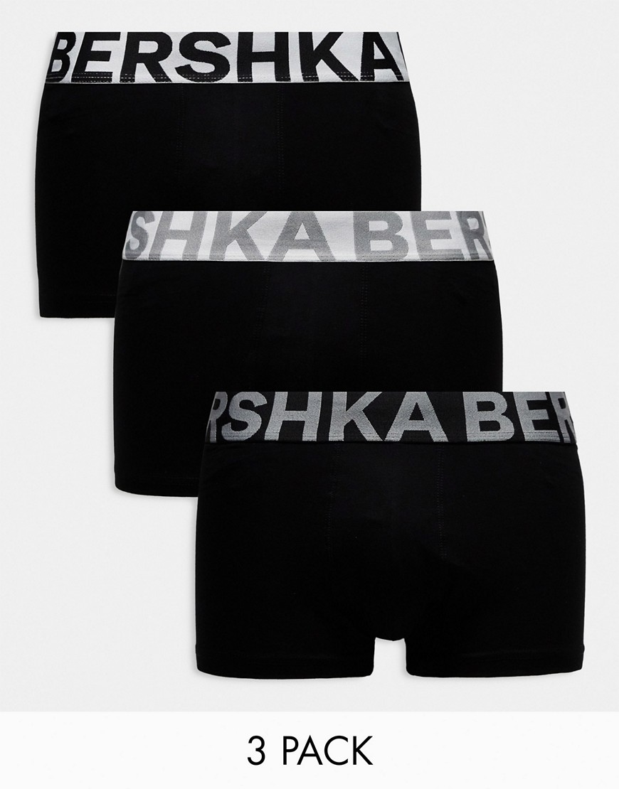 Bershka 3 pack contrast waistband boxers in black