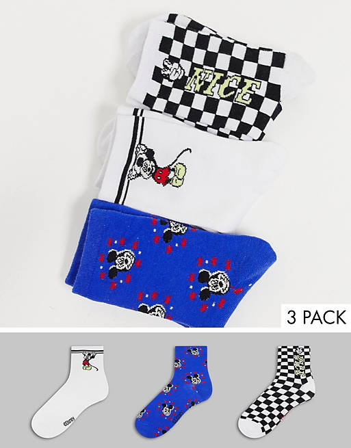 Bershka 3 pack Mickey Mouse socks in multi