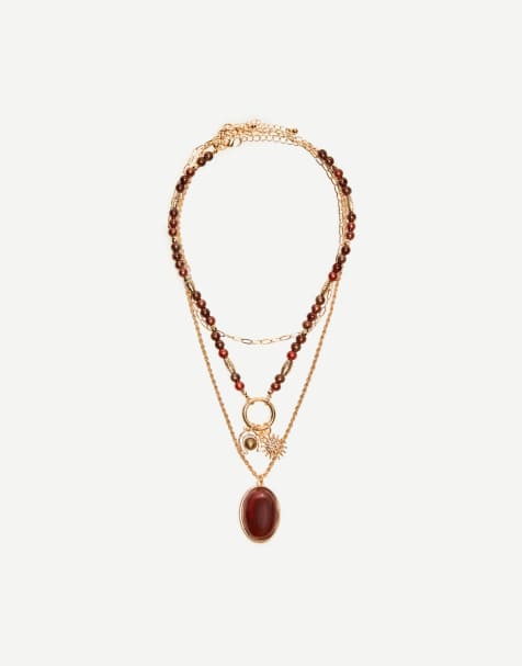 Bershka 3-pack of boho necklaces in gold - view 1