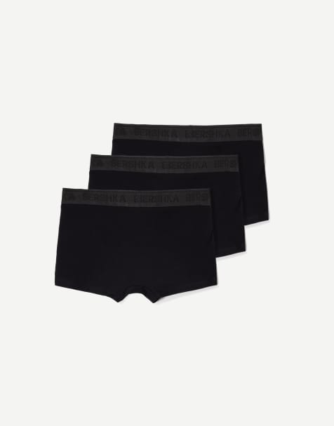 Bershka 3 pack of boxers with printed waistband in black - view 1
