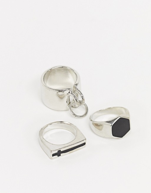 Bershka 3-pack of rings in silver