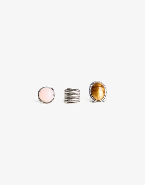 Bershka 3-pack of rings in silver - view 1
