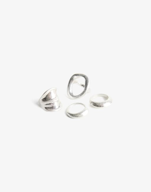 Bershka 3-pack of rings in silver