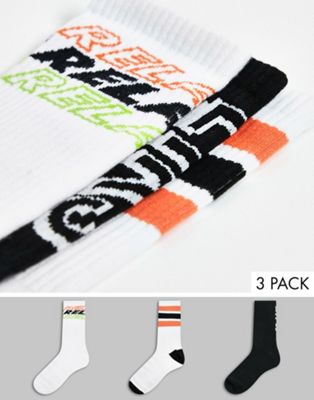 Bershka 3 pack socks with prints in multi