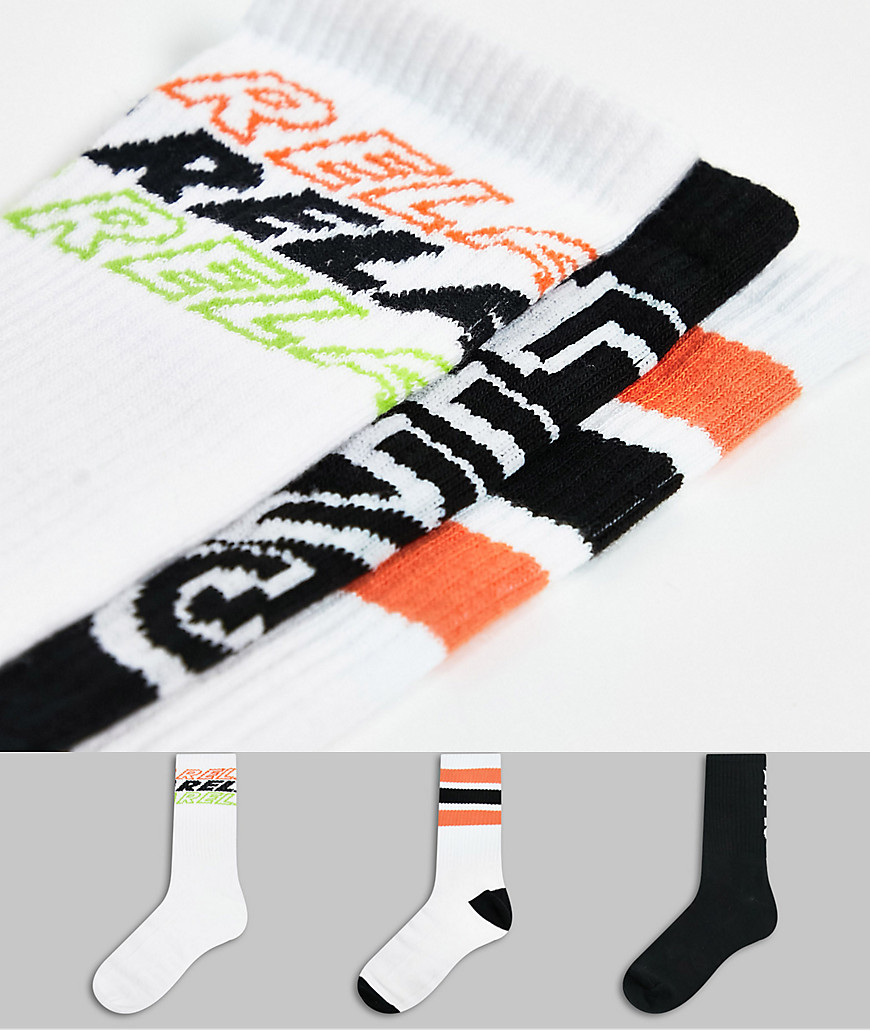 Bershka 3 pack socks with prints in multi-White