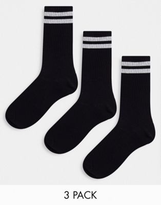 Bershka 3 pack sport socks in black
