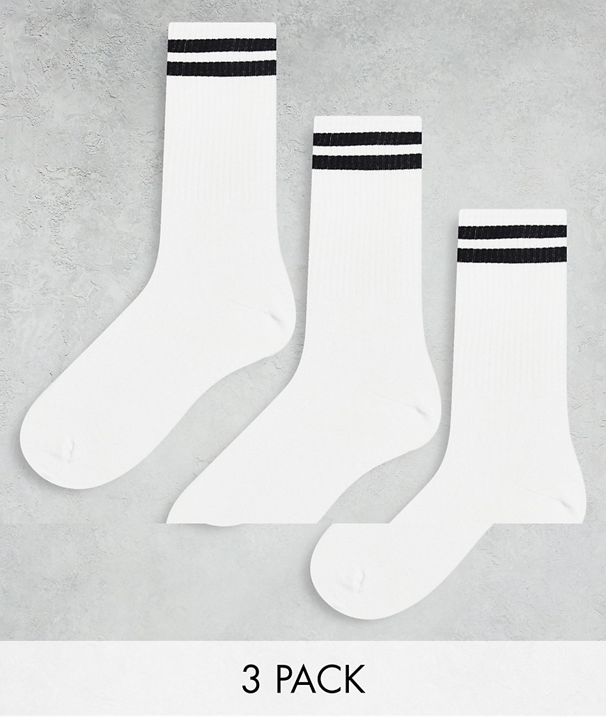 Bershka 3 pack sport socks in black-White