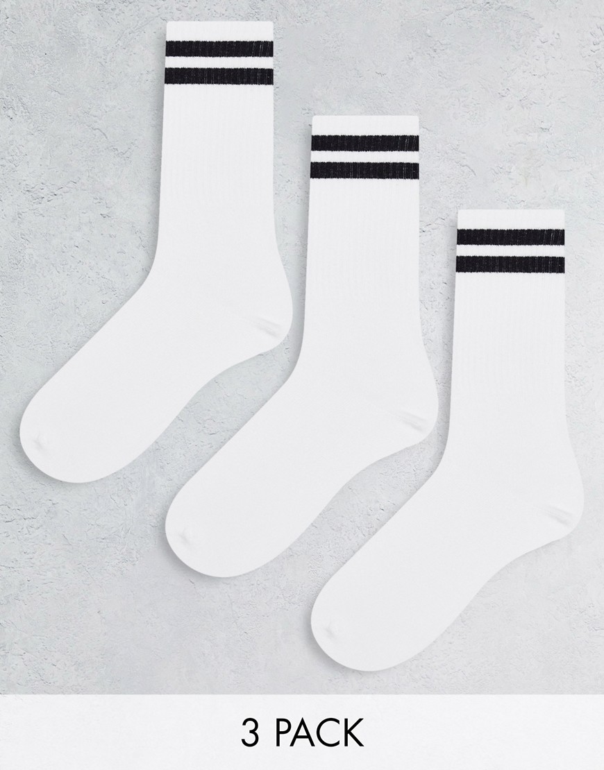 Bershka 3 pack sport socks in black-White