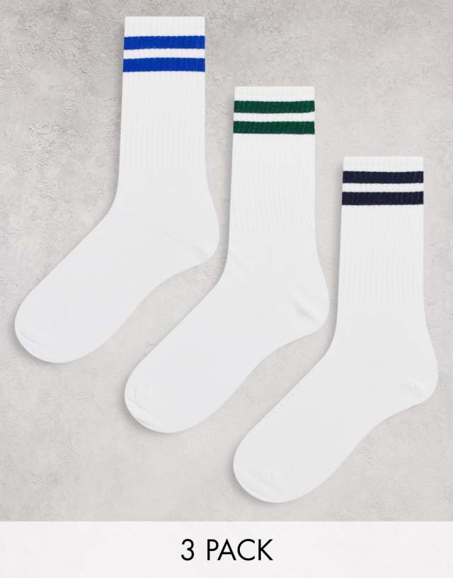 Bershka 3 pack sports socks with multi trim in white