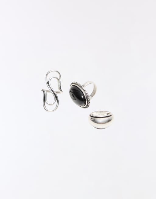 Bershka 3-pack stenringar i silver, 2 av 4