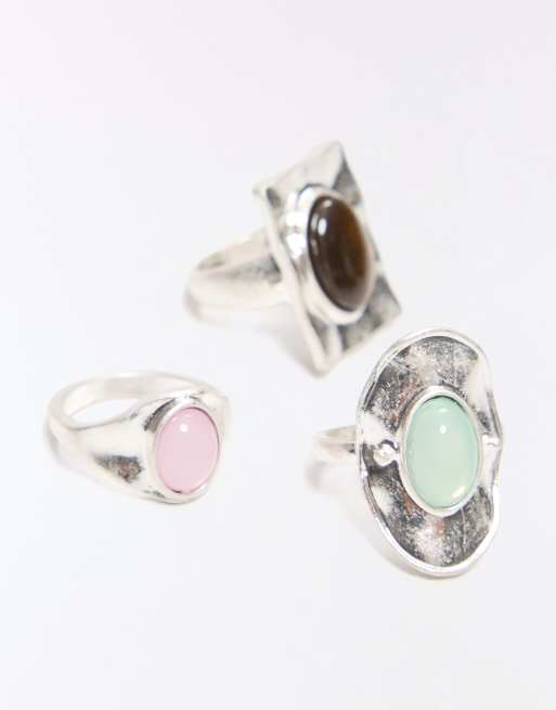 Bershka 3-pack stenringar i silver, 3 av 5