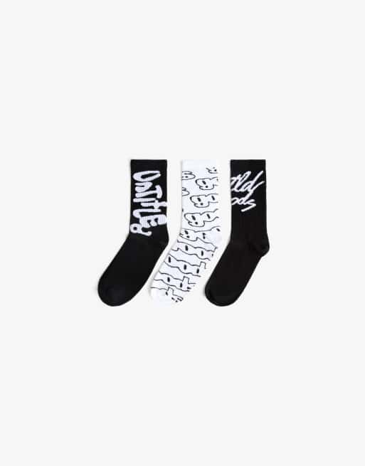 Bershka – 3er-Pack bedruckte Socken in Weiß