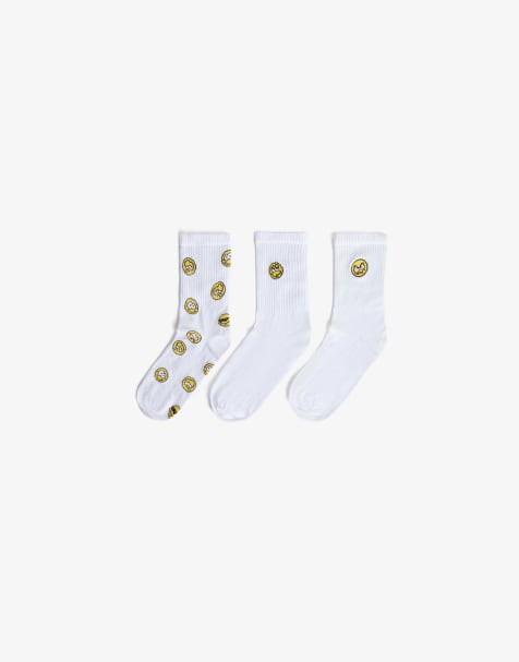 Bershka – 3er-Pack bedruckte Socken in Weiß - view 1