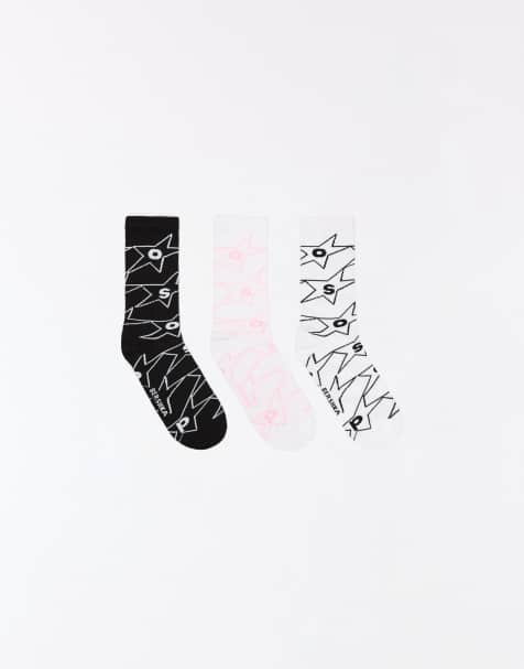 Bershka – 3er-Pack bedruckte Socken in Weiß - view 1
