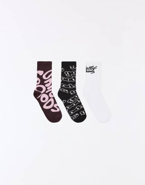 Bershka – 3er-Pack bedruckte Socken in Weiß - view 1