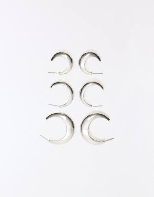 Bershka - 3er-Pack Creolen in Silberoptik