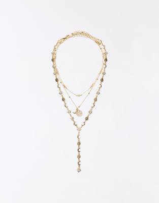 Bershka - 3er-Pack Halsketten in Goldoptik mit Anhänger-Goldfarben