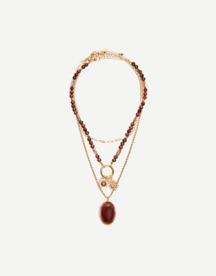 Bershka - 3er-Pack Halsketten in Goldoptik mit Boho-Stil-Goldfarben