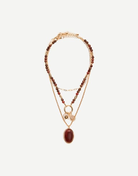 Bershka – 3er-Pack Halsketten in Goldoptik mit Boho-Stil - view 1