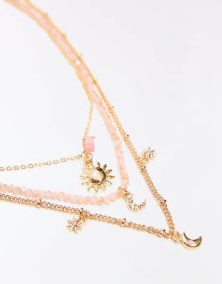 Bershka - 3er-Pack Perlenhalsketten in Goldoptik-Goldfarben