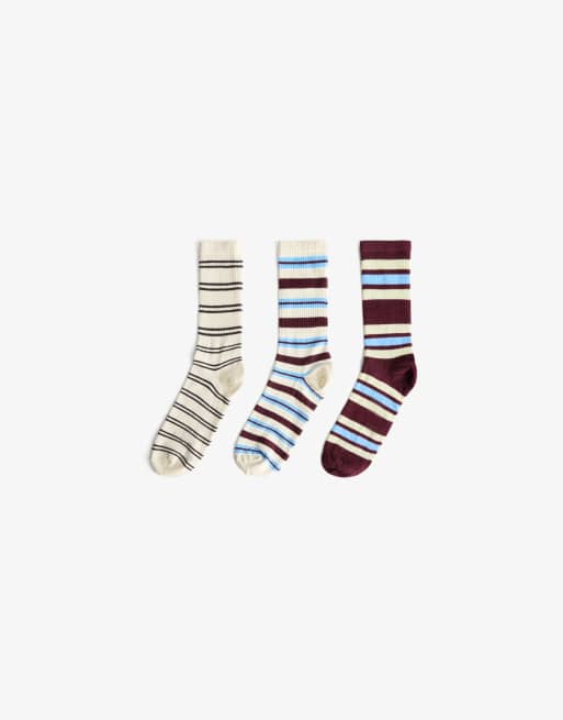 Bershka – 3er-Pack Socken in Braun gestreift