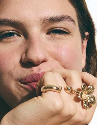 Bershka - 3er-Set Ringe in Goldoptik-Goldfarben