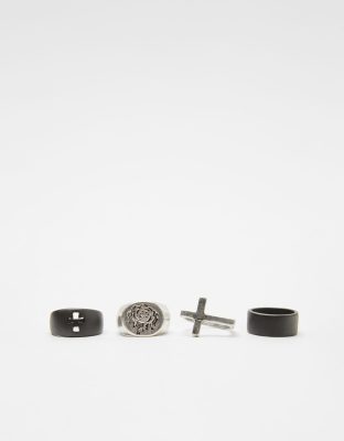 Bershka 4 pack rings in silver - ASOS Price Checker
