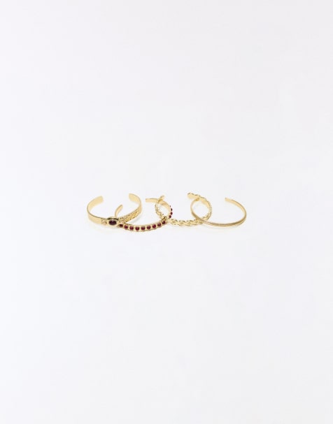 Bershka – 4er-Pack Armreifen in Goldoptik mit Strassverzierung - view 1