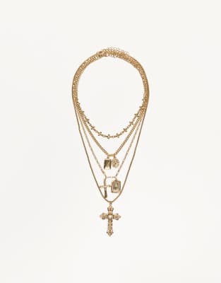 Bershka - 4er-Pack Halsketten in Goldoptik mit Anhänger-Goldfarben