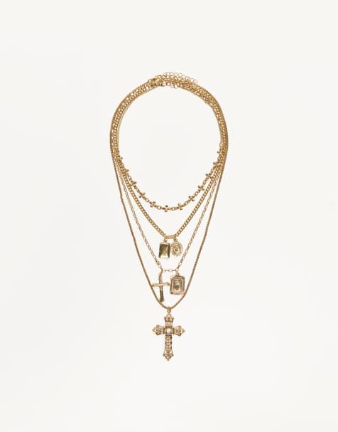 Bershka – 4er-Pack Halsketten in Goldoptik mit Anhänger - view 1