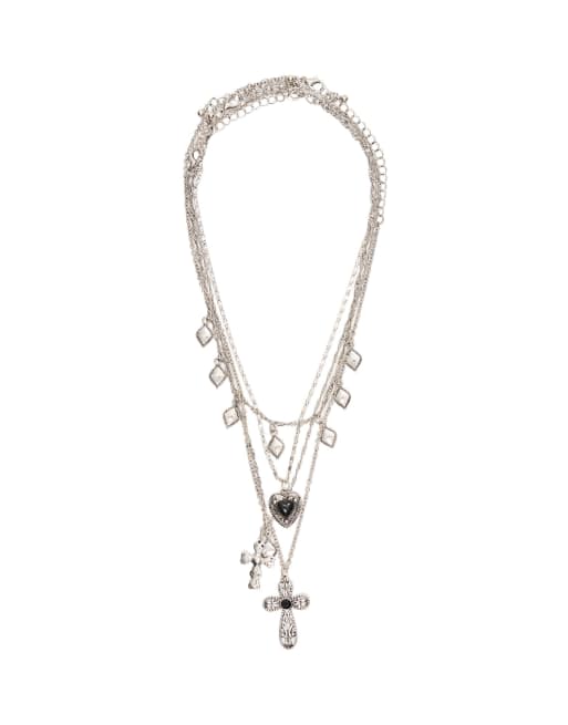 Bershka 4er-Pack sortierte Charm-Halsketten in Silber, 4 von 4