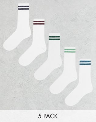 Bershka 5 pack essential college retro sport socks in white