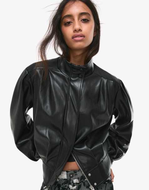 Bershka '80s leather effect jacket in black - view 1