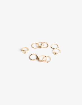 Bershka - 9 Ringe in Gold-Optik mit Strassverzierung-Goldfarben