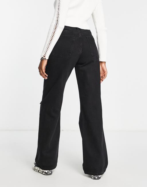 Bershka – 90er-Jeans in Schwarz mit weitem Bein und Rissen, 2 von 4