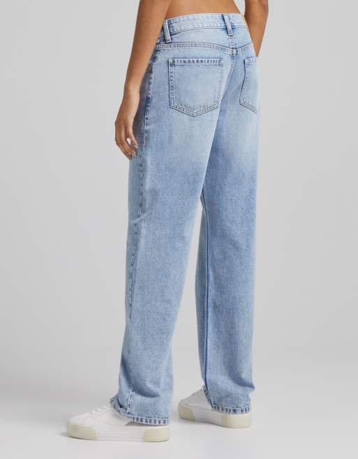 bershka 90's low waist baggy jean in vintage blue