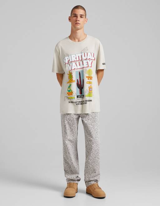 Bershka 90 s baggy jeans in beige leopard print ASOS