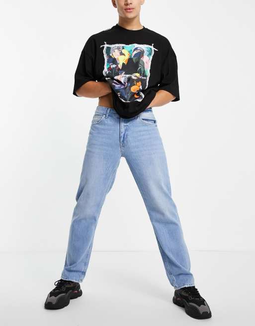 Bershka 90's fit jeans in mid blue