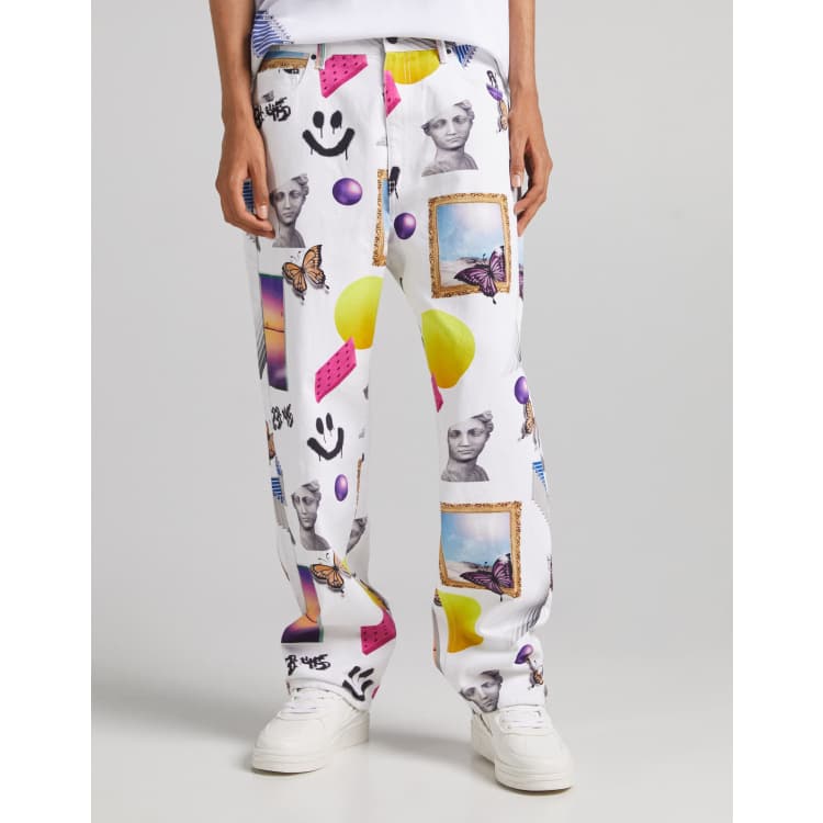 Bershka 90 s fit printed jeans in multi ASOS