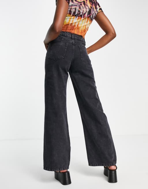 Bershka - 90's jeans med vida ben och knäreva i svart bomull - SVART, 2 av 4