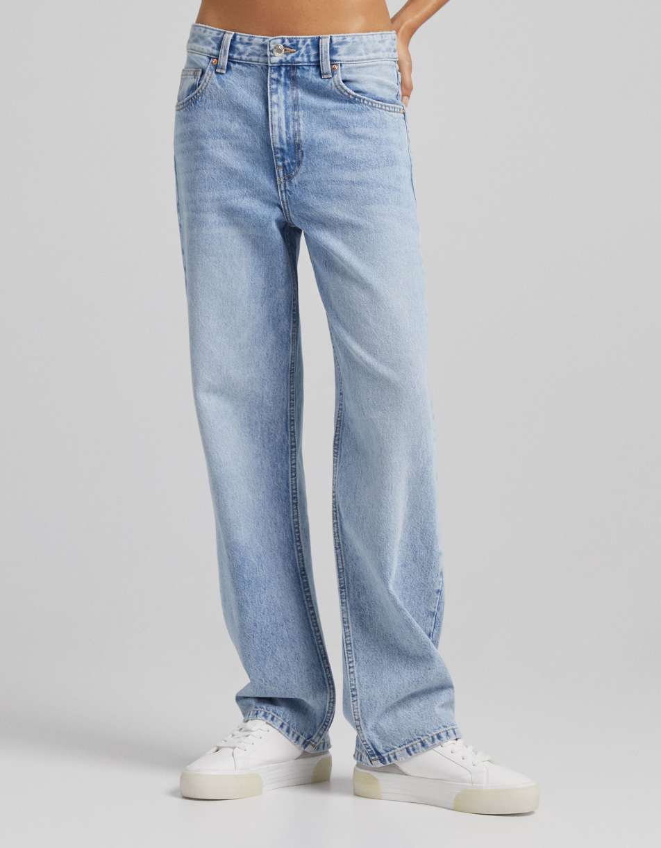 Bershka 90's low waist baggy jean in vintage blue