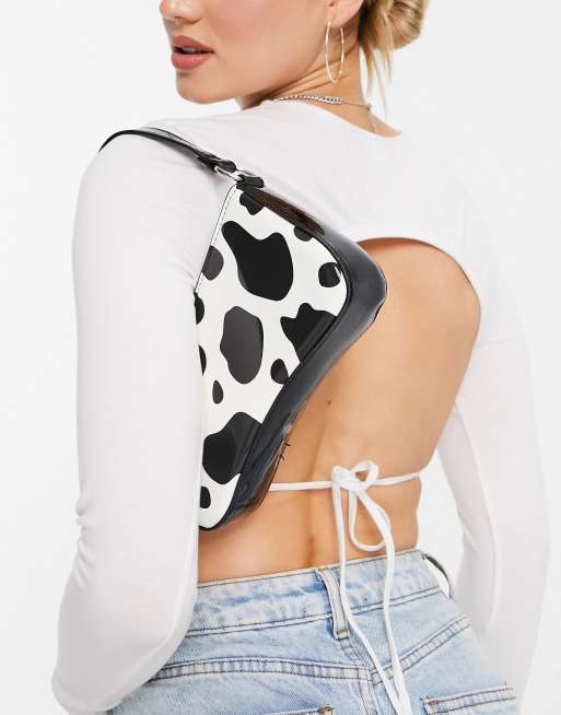 Bershka 90s shoulder bag in cow print