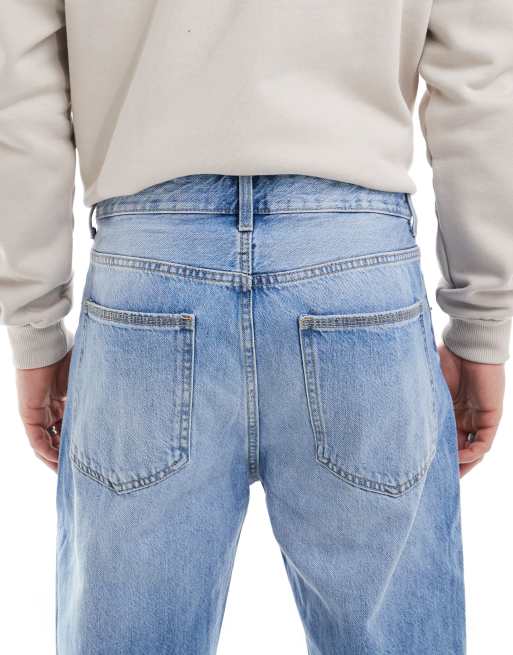 Bershka 90s straight jean in washed mid blue | ASOS