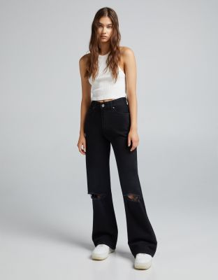 Bershka 90's straight jeans in black